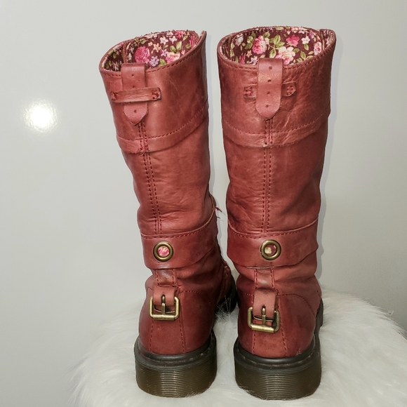 DR MARTENS Red Triumph Leather Floral Lace Up Foldable Boots 1914 W Size 6 - Picture 4 of 13